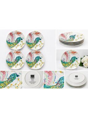 222 Fifth Andalucia Peacock Salad Dessert Plates Set of 4 Porcelain 9" Colorful
